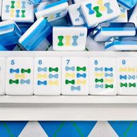 Ensemble de Mahjong Américain de Luxe Personnalisé 166 Tuiles Acrylique Bleu Effet Sandwich Esthétique Preppy Chapeau de Soleil Nœud Papillon Cadeau Boutique