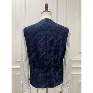 Costumes pour hommes de style italien bleu <span class=keywords><strong>marine</strong></span>, veste et pantalon sur mesure, haute qualité, jacquard, blazers et vestes de mariage, 3 pièces - Product Image 6