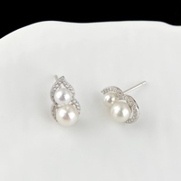 Boucles d'oreilles clous en argent 925 plaqué rhodium blanc, forme gourde, double perle d'eau douce ronde de qualité AAA, 4 mm et 5 mm