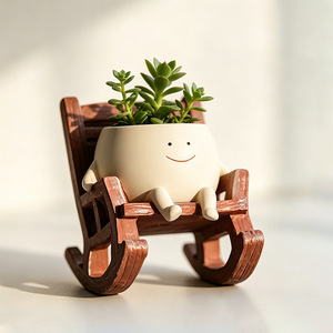 Rocking Chair Flower Pot Resin Cartoon Desktop Planter Indoor Plant Decor - Product Image 3
