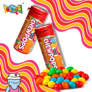 Venta al por mayor de fábrica: Caramelos masticables tipo <span class=keywords><strong>Skittles</strong></span> de 30g en tarro, personalizados OEM, marca privada, <span class=keywords><strong>sabores</strong></span> frutales mixtos, certificados Halal, BRC e ISO. - Product Image 2