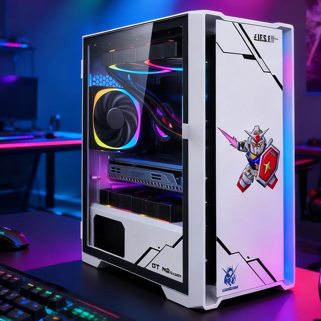 Dust Free Gundam Cartoon Hinge Panoramic Tempered Glass Top Cooling Cold Water Cooling Mid Tower Game MicroATX Metal Case Stock