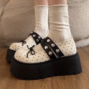 2026 New Spring Women's Retro French Style Thick Sole <b>Platform</b> Shallow Mouth Pumps Bowknot Casual Leather Shoes for Dresses - Product Image 1