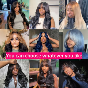 Sans colle 13x5 vague de corps avant de lacet perruque avec <span class=keywords><strong>frange</strong></span> cristal HD pré coupe dentelle perruque de <span class=keywords><strong>cheveux</strong></span> humains rideau <span class=keywords><strong>frange</strong></span> perruque ondulée - Product Image 6