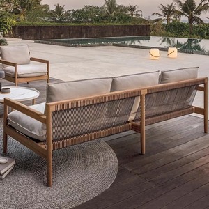 Conjunto de Sofás de Patio de Teca para Exteriores, Resistente al Agua y a los Rayos UV, Muebles de Jardín con Diseño en Forma de L - Product Image 4