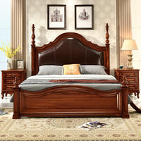 Ensembles de lit de style américain avec cadre en bois rembourré pour la chambre principale Lits antiques en bois massif King Size Classic
