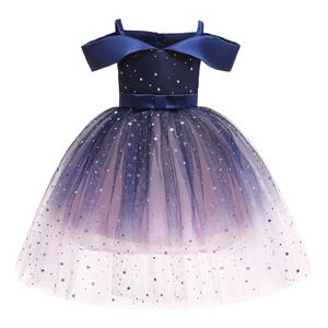 Abito da principessa blu ispirato a <span class=keywords><strong>Frozen</strong></span> per ragazze, abito da ballo in tulle lucido, maniche a sbuffo con spalle scoperte, abbigliamento per bambini da 3 a 10 anni - Product Image 1