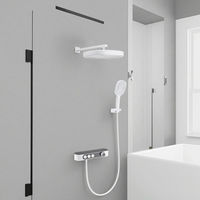 Ensemble de robinetterie de douche moderne en laiton blanc brossé, avec pommeau de douche pluie, commande manuelle, eau chaude et froide, douche douce encastrée