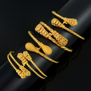 Classic Twist Design Gold Plated Cuff Bracelets 21k Gold Color Luxury Dubai Bridal Wedding <b>Bangles</b> for Women Wedding Party - Product Image 6