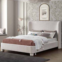 Lit double plateforme en tissu bouclé de style minimaliste italien moderne, meubles d'intérieur pour chambre à coucher