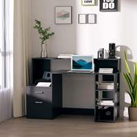 Bureau d'ordinateur personnalisé avec tiroirs, grandes étagères de rangement, table d'écriture, support d'imprimante, noir
