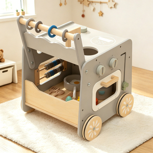Chariot d'activités en bois pour bébé, <span class=keywords><strong>cuisine</strong></span> ludique, jouet à pousser Montessori avec ustensiles de <span class=keywords><strong>cuisine</strong></span>, certifié CE CPC - Product Image 3