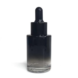 Luxury <b>Empty</b> Cylinder 30ml Ombre Gradient Black Flat Shoulder Cosmetic Facial Glass Serum <b>Bottle</b> Screen Printed Custom Color - Product Image 1