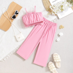 Completi Estivi per Ragazze, Set Casual in Cotone con Canotta e Pantaloni per Adolescenti, Motivo Tinta Unita per Bambini - Product Image 3