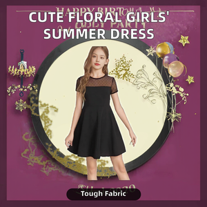 Vestido de Verano Floral para Niñas con Cuello Redondo, Color Sólido, Encaje, Malla, Técnica de Teñido Liso, Estilo Dulce para Uso Diario - Product Image 2