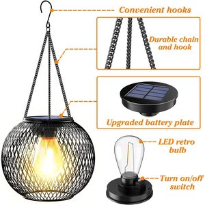 Xinhuiyuan Lighting - Lámparas Solares de Jardín, Faroles Colgantes para Exteriores, Lámpara de Techo para Balcón de Acero Inoxidable con Diseño Hueco - Product Image 2