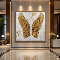 Peinture à l'huile moderne de luxe avec des ailes d'ange dorées, toile texturée 3D avec feuille d'or, art mural pour la décoration du salon