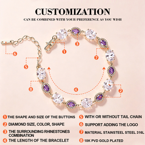 Customization Trendy <strong>Stainless</strong> <strong>Steel</strong> 316L <strong>Bracelets</strong> 18K PVD Gold Plated Durable Hypoallergenic 5A Cubic Zirconia Anti-Tarnish - Product Image 4