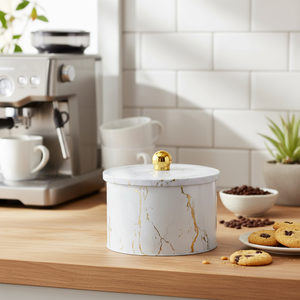 1.3L Marble White Food <b>Storage</b> & <b>Container</b> Ø140x100 mm Metal round Canister Knob Handle - Product Image 3