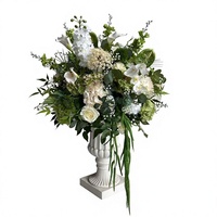 Boule de fleurs artificielle haut de gamme PPS en soie verte et blanche de 60 cm pour décoration de centre de table de mariage et événements