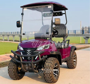 Voiturette de golf élévatrice 2 places bordeaux avec barre lumineuse LED sur le toit et sièges matelassés noirs pour transport privé et visites de villas - Product Image 4