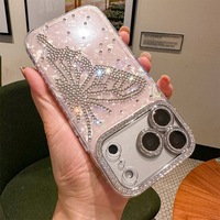 Coque de téléphone papillon ajourée en strass de luxe léger, motif exquis, compatible avec iPhone 17 16 15 14 13 12
