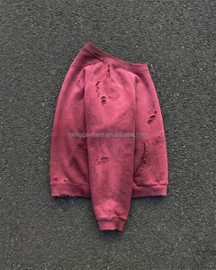 เสื้อสเวตเชิ้ตผู้ชายสไตล์วินเทจ ย้อมสีแบบแอซิดวอช แต่งสีบล็อก ดีไซน์ขาดๆ แบบกรันจ์ ชายเสื้อแบบรุ่ยๆ คอกลม ทรงโอเวอร์ไซส์ - Product Image 3