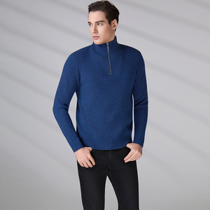 Pull en laine tricoté OEM de haute qualité, pull d'hiver personnalisé avec logo, manches longues, cardigan 1/4 zippé pour homme - Product Image 1