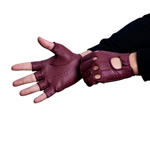 Leather Half <b>Finger</b> <b>Gloves</b> Breathable Wrist Length Sporty Style for Outdoor Activities Summer Use Unisex Orange Color - Product Image 2