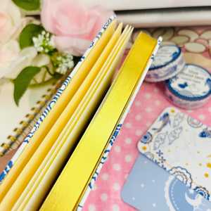 Carnet A6 LABON bleu floral en similicuir avec dorure à chaud, 192 pages, bordure dorée, carreaux quadrillés, agenda <span class=keywords><strong>de</strong></span> papeterie avec poche arrière - Product Image 4