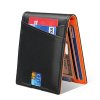 Dompet Lipat Kulit Asli OEM ODM, Tempat Kartu Kulit Sapi Anti RFID, Dompet Uang Dolar Hadiah Kustom