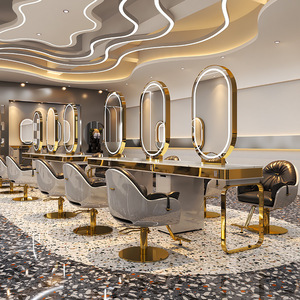 Estaciones de Espejo Doradas para Peluquería y <span class=keywords><strong>Barber</strong></span>ía con Iluminación LED - Product Image 3