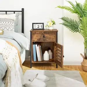 طاولة خشبية صغيرة بوضعيات ريفية عصرية بجانب السرير مع درج، أثاث متعدد الاستخدامات لغرفة النوم للبيع بالجملة