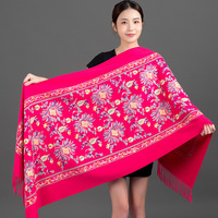 Femmes Automne Hiver Cachemire Pashmina Ethnique Floral Brodé Épais Châle Écharpe Traditionnelle Accessoires