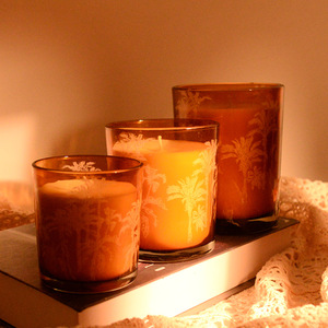 Brown Printed Glass Scented <b>Candle</b> Cylinder 1 <b>Wick</b> Home Decoration - Product Image 1