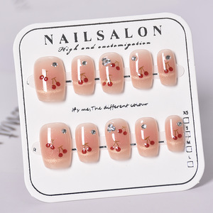 Lot de 10 faux ongles courts œil de chat cerise faits à la main, à pression, sensation premium, logo personnalisable - Product Image 2