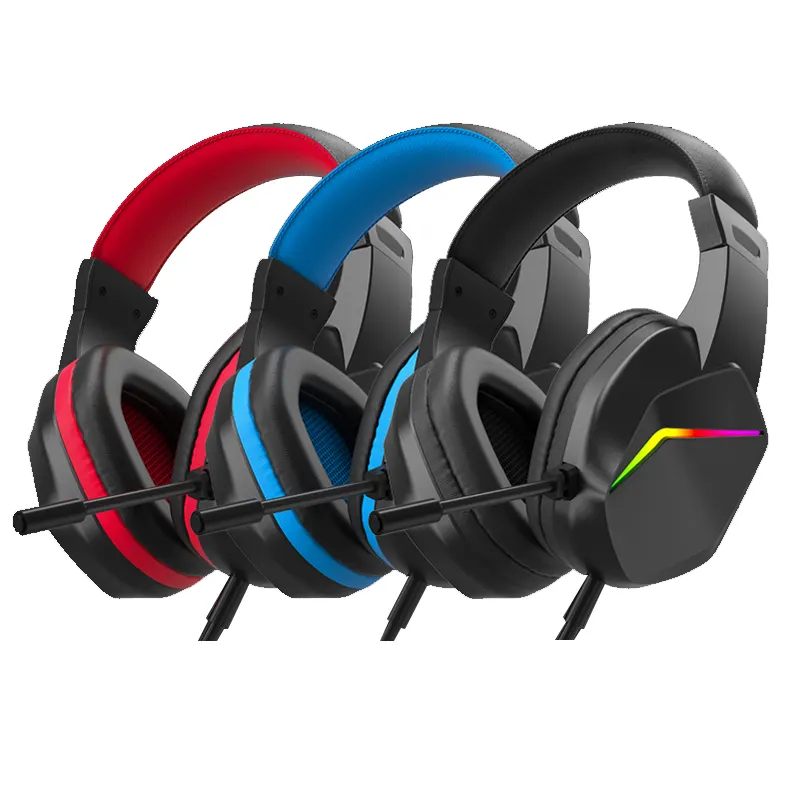 Headset gaming LED, earphone bermain game dengan mikrofon pengurang kebisingan profesional