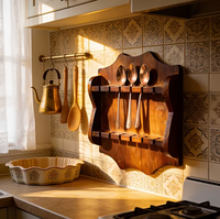 Support mural moderne et durable en bois à double niveau pour cuillères, idéal pour la cuisine et la salle à manger.