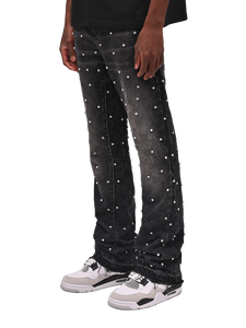 Yinope - Jeans de Mezclilla Negros Vintage para Hombre, Diseño Nuevo, con Cuentas de Piedras Preciosas, Corte Recto - Product Image 2
