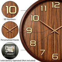 Jam Dinding Analog Modern Tekstur Linen Motif Kayu Tanpa Suara Tik-tok, Angka 3D Mudah Dibaca untuk Ruang Tamu CE RoHs