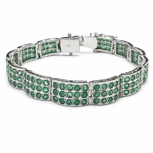 925 Sterling Silver Rhodium Plated Emerald <b>Stone</b> Wide Tennis <b>Bracelet</b> for Women - Product Image 2