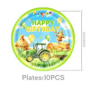 Articles de fête Tracteur : Vaisselle, cadeaux, assiettes 9 et 7 pouces, serviettes, pailles, gobelets 9 oz, nappe pour <span class=keywords><strong>anniversaire</strong></span> sur le thème de la <span class=keywords><strong>ferme</strong></span> et des tracteurs - Product Image 3