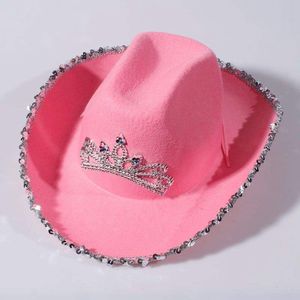 Hstyle rose diadème Cowboy chapeau avec paillettes fille déguisement Wild West <span class=keywords><strong>rodéo</strong></span> accessoire Cowgirl chapeau vacances Costume fête chapeau HS1668 - Product Image 3