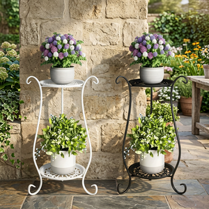 Modern 2 Tier Metal Plant Stand Iron Flower <b>Pot</b> <b>Holder</b> Minimalist Display Rack for Indoor Outdoor Garden Balcony Home Decor - Product Image 4