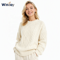 Pulls pour femmes en taille plus avec logo personnalisé Winday, tricot doux d'hiver, pull à col roulé à manches longues en tricot torsadé, tissu en coton