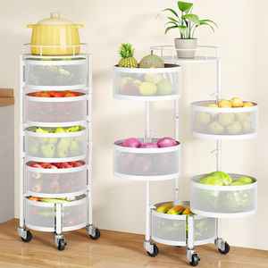 Panier à fruits et légumes personnalisable pour la cuisine, étagère de rangement rotative, chariot à roulettes à 5 niveaux avec panier en fil métallique, roues en métal - Product Image 1