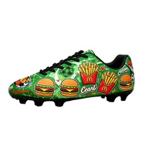 Chaussures de football personnalisées en gros pour hommes, imprimées de dessins animés (burger, frites), crampons pour terrain ferme, respirantes, pour entraînement extérieur en hiver