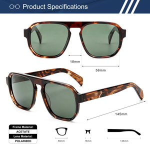 แว่นกันแดดโพลาไรซ์ทรงสี่เหลี่ยมแบน Acetate รุ่น Pilot <span class=keywords><strong>ป</strong></span>้องกันรังสียูวี 400 คานกว้าง ขนาดใหญ่ เลนส์ไล่เฉดสี OEM - Product Image 2
