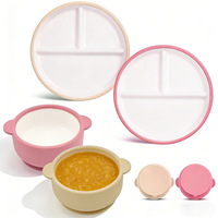 Assiette à dîner en silicone résistante aux chocs avec ventouse, incassable, à compartiments, fraîche et mignonne
