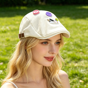 Béret en jean brodé mignon pour femme, léger et respirant, style casquette de <span class=keywords><strong>peintre</strong></span> |   Style sportif de plage pour affiner le visage - Product Image 3